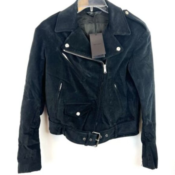 Belstaff Women's Black Langtry Velvet Asymmetrical Moto Jacket Coat Size M (38)